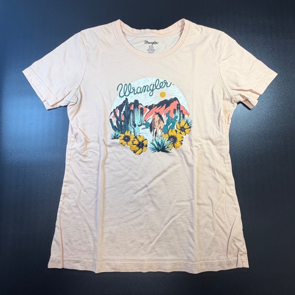 Wrangler Womens Peach Desert Horse Graphic T-Shirt LWK226K Pink Med K7 - Picture 2 of 6